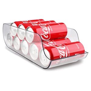 soda can organizer for refrigerator foldable can holder dispenser, soda can organizer for pantry, freezer, holds up to 9 cans each, bpa-free, clear design