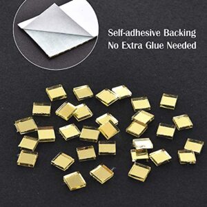 Self-Adhesive Mini Square Glass,2400pieces Gold Square Mirrors Mosaic Tiles 5x5mm Each
