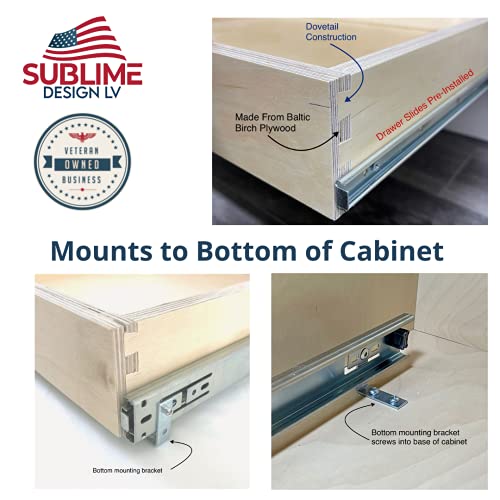 Sublime Design | Bottom Mount | Pull Out Tray | Baltic Birch Drawer for Kitchen Cabinets | Slide Out Shelves | Roll Out Cabinet Organizer (20" Wide)