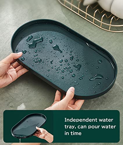 Qulable Dish Rack Drainer with Removable Tray Mini Sink Dish Strainers Drying Rack Drainers Tableware Organizer Waterproof for Kitchen Counter Top(Green)