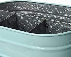 Homebia Designs Galvanized Metal Caddy with 4 Compartments, Rustic Farmhouse Kitchen Indoor Outdoor Picnic Utensil Holder, Multipurpose Storage Bin, Metal Garden Planters - 12 Inch - Aqua