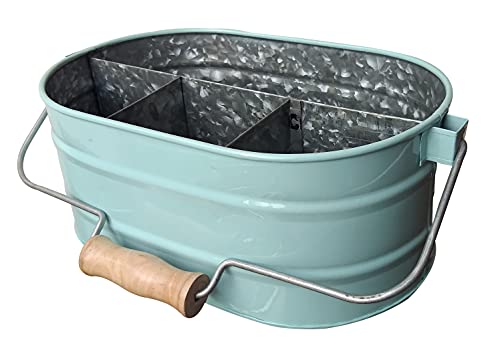 Homebia Designs Galvanized Metal Caddy with 4 Compartments, Rustic Farmhouse Kitchen Indoor Outdoor Picnic Utensil Holder, Multipurpose Storage Bin, Metal Garden Planters - 12 Inch - Aqua