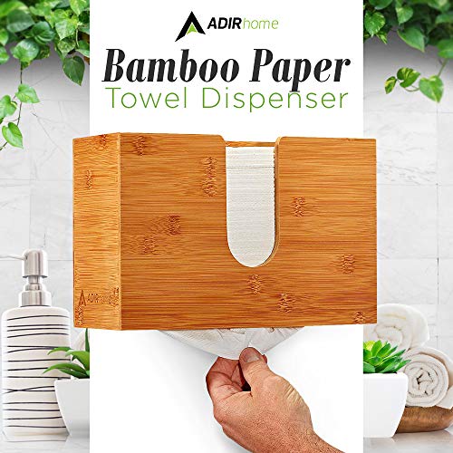 AdirHome Bamboo Paper Towel Dispenser 4.8" x 11.6" x 7.8" - Wall Mount or Countertop for Multifold Hand Napkins - Bathroom, Kitchen, Home or Commercial Use (Espresso)