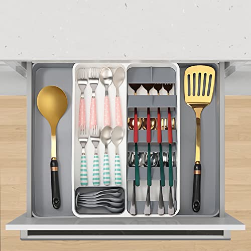 yamagahome Kitchen Drawer Organizer, Expandable Utensil Tray Drawer Organizer, Silverware Tray for Drawer, Adjustable Plastic Utensil holder, Multi-Purpose Storage for Kitchen, Office and Bedroom
