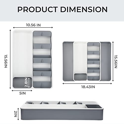 yamagahome Kitchen Drawer Organizer, Expandable Utensil Tray Drawer Organizer, Silverware Tray for Drawer, Adjustable Plastic Utensil holder, Multi-Purpose Storage for Kitchen, Office and Bedroom