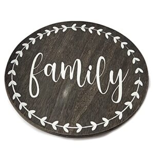 rotatable lazy susan with sentimental phrase and bold leaf accents – family