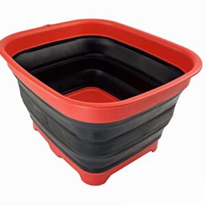 SAMMART 15L (3.9 Gallon) Collapsible Dishpan with Draining Plug - Foldable Washing Basin - Portable Dish Washing Tub - Space Saving Kitchen Storage Tray (Vermeil/Black)