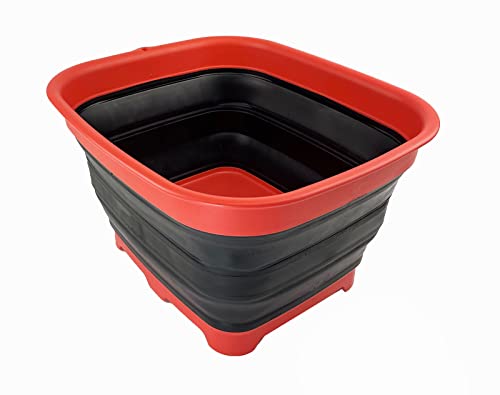 SAMMART 15L (3.9 Gallon) Collapsible Dishpan with Draining Plug - Foldable Washing Basin - Portable Dish Washing Tub - Space Saving Kitchen Storage Tray (Vermeil/Black)