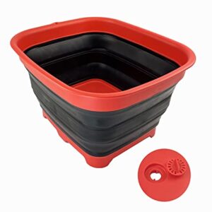 SAMMART 15L (3.9 Gallon) Collapsible Dishpan with Draining Plug - Foldable Washing Basin - Portable Dish Washing Tub - Space Saving Kitchen Storage Tray (Vermeil/Black)