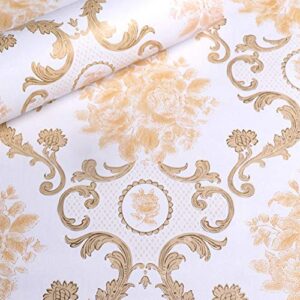 simplemuji wallpaper 17.7x98inch white /gold peel and stick for counter table self adhesive shelf drawer arts and crafts paper