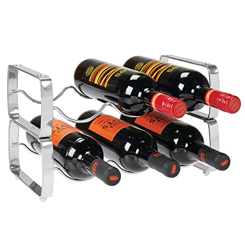 mDesign Metal Steel Free-Standing 3 Bottle Modular Wine Rack Storage Organizer for Kitchen Countertop, Table Top, Pantry, Fridge - Holder for Wine, Beer, Pop/Soda, Water, Stackable - 2 Pack - Chrome