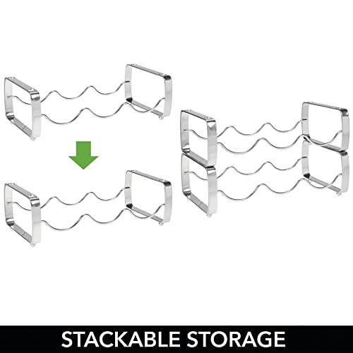 mDesign Metal Steel Free-Standing 3 Bottle Modular Wine Rack Storage Organizer for Kitchen Countertop, Table Top, Pantry, Fridge - Holder for Wine, Beer, Pop/Soda, Water, Stackable - 2 Pack - Chrome