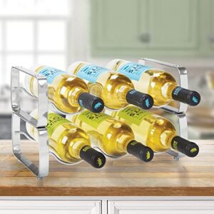 mDesign Metal Steel Free-Standing 3 Bottle Modular Wine Rack Storage Organizer for Kitchen Countertop, Table Top, Pantry, Fridge - Holder for Wine, Beer, Pop/Soda, Water, Stackable - 2 Pack - Chrome