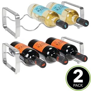 mDesign Metal Steel Free-Standing 3 Bottle Modular Wine Rack Storage Organizer for Kitchen Countertop, Table Top, Pantry, Fridge - Holder for Wine, Beer, Pop/Soda, Water, Stackable - 2 Pack - Chrome