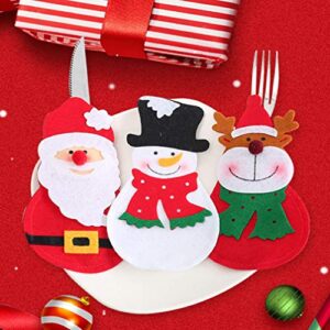 Amosfun 6pcs Christmas Silverware Holder Pockets Santa Snowman Reindeer Knives Forks Bags Cutlery Holders Pockets Christmas Table Decorations