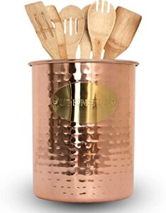 moscow-mix kitchen utensil holder caddy – kitchen utensils accessories tools cutlery spoon set holder organizer caddy – copper plated stainless steel hand hammered caddy