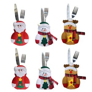 BESTOYARD Christmas Tableware Holder Silverware Holders Pockets Knifes Forks Bag Snowman Santa Claus Elk Decor for Xmas Dinner Table Decorations 6pcs