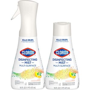 clorox disinfecting mist, multisurface cleaner, lemon and orange blossom, sanitizing spray & refill, 16 ounces