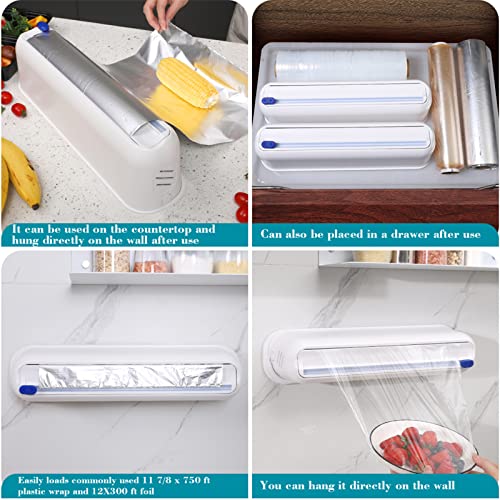 Levvohd Wall Mount Plastic Wrap Dispenser with Cutter, Large Compatible 12 X 750 Ft Cling Film Saran Food Aluminum Foil Holder, Slide Chic Parchment Paper Dispenser (Single Suit )