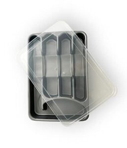 utensil and silverware organizer tray for drawer with cover -cutlery flatware organizer with lid – for kitchen drawer, bbq , picnic, covered flatware tray,5 compartments – plastic (silver)