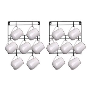 Ymeibe Wall Mounted Coffee Mug Rack with 7 Hooks Large Metal 3 Tiers Coffee Cup Holder for Coffee Mugs, Teacups, Mason Jars, Display, Organizer and Storage Hangers, Set of 2 (Black)