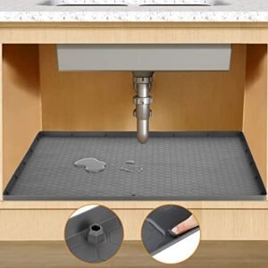 under sink mat, 28″ x 22″ under sink mats for kitchen waterproof, flexible silicone under kitchen sink liner mat, multipurpose under sink drip tray for kitchen bathroom cabinet