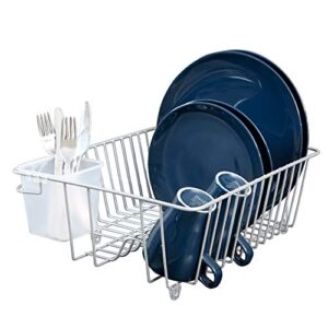 smart design dish drainer rack – small – in sink or counter drying – steel metal wire – cutlery, plates, dishes, cups, silverware organization – kitchen (silver – 14 x 5.5 inch)