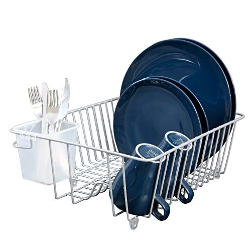 Smart Design Dish Drainer Rack - Small - in Sink or Counter Drying - Steel Metal Wire - Cutlery, Plates, Dishes, Cups, Silverware Organization - Kitchen (Silver - 14 x 5.5 Inch)