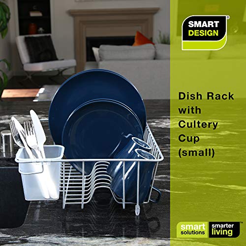 Smart Design Dish Drainer Rack - Small - in Sink or Counter Drying - Steel Metal Wire - Cutlery, Plates, Dishes, Cups, Silverware Organization - Kitchen (Silver - 14 x 5.5 Inch)