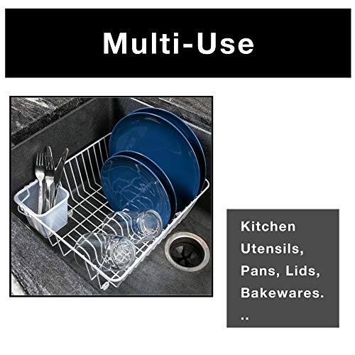 Smart Design Dish Drainer Rack - Small - in Sink or Counter Drying - Steel Metal Wire - Cutlery, Plates, Dishes, Cups, Silverware Organization - Kitchen (Silver - 14 x 5.5 Inch)