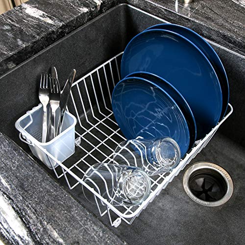 Smart Design Dish Drainer Rack - Small - in Sink or Counter Drying - Steel Metal Wire - Cutlery, Plates, Dishes, Cups, Silverware Organization - Kitchen (Silver - 14 x 5.5 Inch)