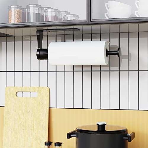 SITANES Paper Towel Holder-Single Hand Operable Wall Mount Paper Towel Holder Under Cabinet with Damping Effect for Kitchen Bathroom (Black)