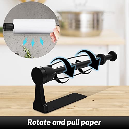 SITANES Paper Towel Holder-Single Hand Operable Wall Mount Paper Towel Holder Under Cabinet with Damping Effect for Kitchen Bathroom (Black)