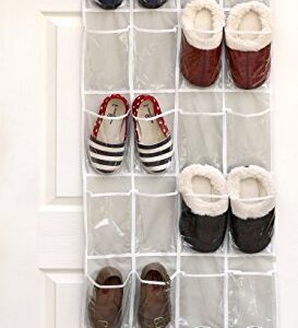 24 Pockets - SimpleHouseware Crystal Clear Over The Door Hanging Shoe Organizer, Gray (64'' x 19'')