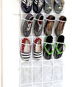 24 Pockets - SimpleHouseware Crystal Clear Over The Door Hanging Shoe Organizer, Gray (64'' x 19'')