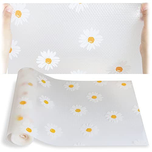 LLSPET Refrigerator Liners, Drawer Shelf Liner for Kitchen Cabinet, Non-Adhesive EVA Protection Mat Waterproof, Transparent Daisy Liners with Anti-Slip Dots (17.7IN,19.6 FT)