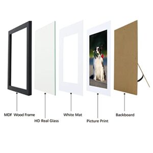 PEALSN 8x10 Picture Frame Set of 2, Made of High Definition Real Glass, Display 5x7 with Mat or 8x10 Without Mat, Photo Frames for Wall Mounting or Table Top Display, Black