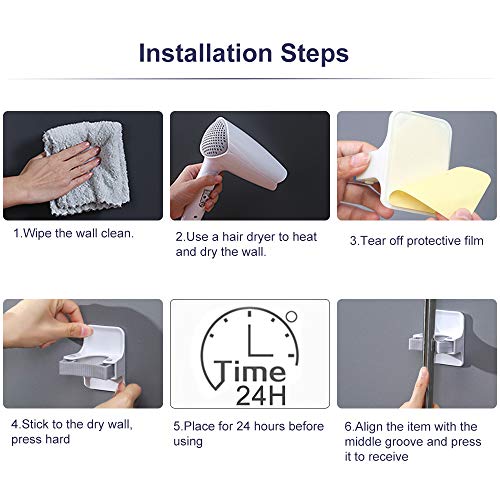 MCOMCE Broom Holder, Sturdy Broom Holder Wall Mount, Broom Gripper Holds Self Adhesive No Drilling Super Anti-Slip, Broom and Dustpan Hanger for Home, Kitchen, Garden, Garage Storage Systems, 4 PCS