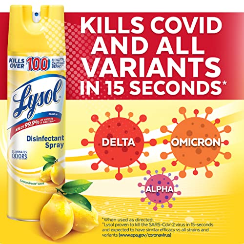 Lysol Disinfectant Spray, Sanitizing and Antibacterial Spray, For Disinfecting and Deodorizing, Lemon Breeze, 19 Fl Oz (Pack of 2), Packaging May Vary