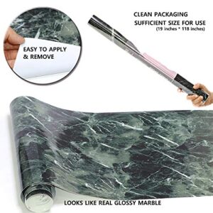 Kitchen Countertop Cabinet Furniture Peel and Stick Wall Vinyl Marble Self Adhesive Paper Granite Look Effect Gloss Vinyl Film 19''x118'' (Deep Green)