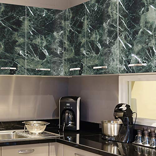 Kitchen Countertop Cabinet Furniture Peel and Stick Wall Vinyl Marble Self Adhesive Paper Granite Look Effect Gloss Vinyl Film 19''x118'' (Deep Green)