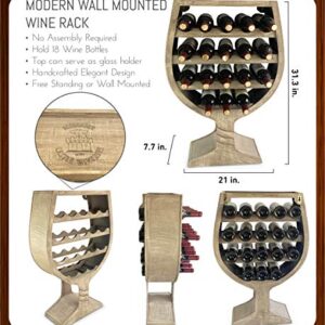 CoTa Global Modern Wine Glass Shaped Wall Mounted Wine Rack - 18 Bottles Freestanding Wooden Wine Holder, Hanging Bottle Rack or Floor Stand, Wine Storage Shelf Organizer for Wine Bar & Home Décor