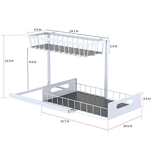 Under Sink Organizer, SUTINE 2 Tier L-Shape Bathroom Organizer, Pull Out Cabinet Organizer Storage Shelf, Multiuse Under Sink Organizers and Storage for Kitchen Bathroom (White)