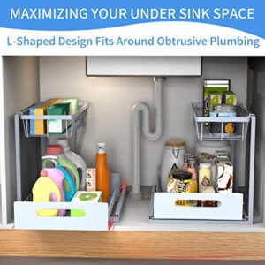 Under Sink Organizer, SUTINE 2 Tier L-Shape Bathroom Organizer, Pull Out Cabinet Organizer Storage Shelf, Multiuse Under Sink Organizers and Storage for Kitchen Bathroom (White)