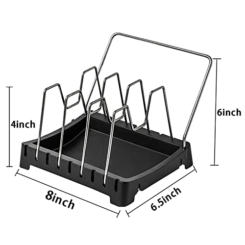 MUUBOOX Adjustable Rack Pot Lid Holder Rack for Pots, Cake Molds, Cutting Boards, Mats, Cookware,Cutting Boards, Plates ( Black)