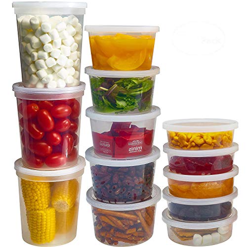 DuraHome Food Storage Containers with Lids 8oz, 16oz, 32oz Freezer Deli Cups Combo Pack, 44 Sets BPA-Free Leakproof Round Clear Takeout Container Meal Prep Microwavable, Airtight Lids (Mixed Sizes)