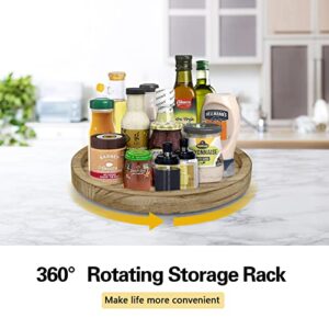 Wood Lazy Susan Turntable Organizer, Table Spinning Spice Rack Organizer for Cabinet, Rustic Wood Rotating Tray, Pantry Cabinet 360 Degree Rotating Storage Tray for Kitchen, Pantry Countertop, Fridge