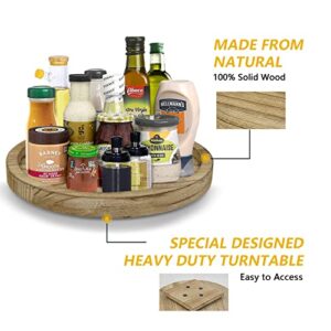 Wood Lazy Susan Turntable Organizer, Table Spinning Spice Rack Organizer for Cabinet, Rustic Wood Rotating Tray, Pantry Cabinet 360 Degree Rotating Storage Tray for Kitchen, Pantry Countertop, Fridge