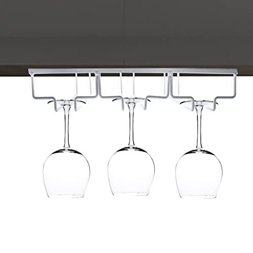 Enenes Wine Glass Holder 1PACK Wine Glasses Rack 3 Rows Iron Wine Glasses Hanger Stemware Rack Under Cabinet Wine Glasses Hanger Storage Hanger for Cabinet Kitchen Bar (White)