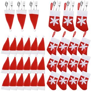 sawysine 36pieces christmas silverware holders christmas stockings dinner table decorations mini santa hats cutlery holder fork spoon knife storage bag for dinnerware xmas holiday dinner supplies